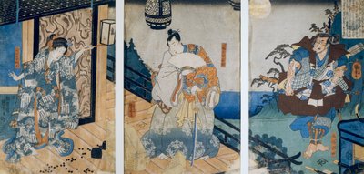 Triptykon med Coxinga/Watonais eventyr af Hachiman Taro Yoshiie, af Utagawa Kuniyoshi af Utagawa Kuniyoshi