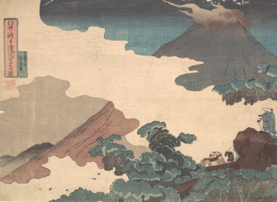 Udsigt over bjerget Asama fra Usui-passet, ca. 1850. af Utagawa Kuniyoshi