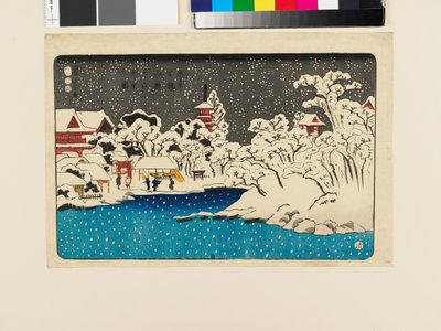 Udsigt til sne ved Benten HIll, Kinryūzan-templet af Utagawa Kuniyoshi