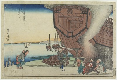 Ved mundingen af Aji-floden, 1800-tallet (farvet træbloktryk) af Utagawa Sadahiro