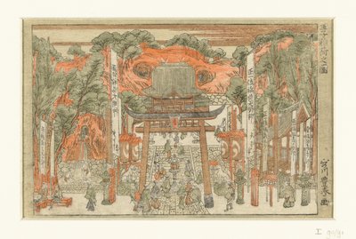 Udsigt over Inari-helligdommen i Oji Oji Inari no zu (titel på objekt) af Utagawa Toyoharu