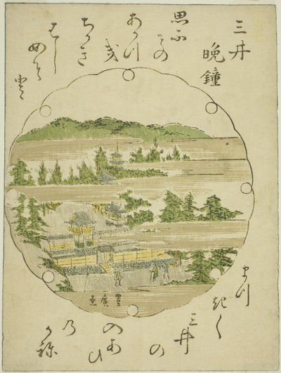 Aftenklokke ved Mii-templet (Mii no bansho), fra en unavngiven serie af Eight Views of Omi af Utagawa Toyohiro