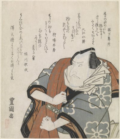 Mand, der bærer en rejseoverfrakke over skulderen af Utagawa Toyokuni (I)