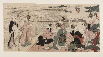 A Picnic on the Seashore (farvet træbloktryk) af Utagawa Toyokuni