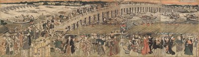Afkøling ved Ryōgoku-broen i Edo, en Pentatykon af Utagawa Toyokuni