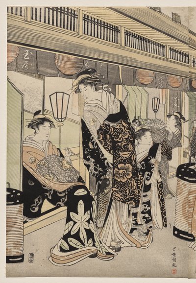 Kurtisaner promenade på Nakanochō af Utagawa Toyokuni