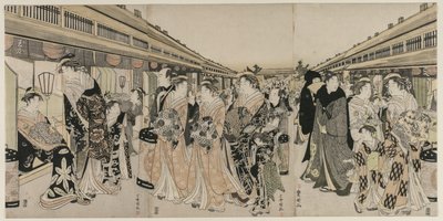 Kurtisaner promenade på Nakanochō af Utagawa Toyokuni