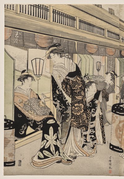 Kurtisaner promenade på Nakanochō af Utagawa Toyokuni