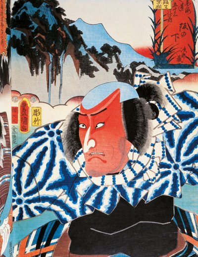 Portræt af en Kabuki teaterskuespiller rød i ansigtet af vrede, ukiyo-e kunsttryk af Utagawa Toyokuni (1769-1825), træsnit, japansk civilisation, Edo-periode af Utagawa Toyokuni
