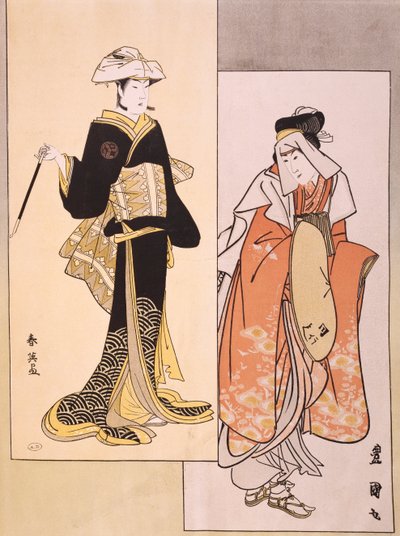 Portrætter af skuespillere på scenen, omkring 1794-1796, ukiyo-e af Shun-Yei (slutningen af det 18. århundrede) og Utagawa Toyokuni (1769-1825), gengivelse af træsnit, japansk civilisation, Edo-perioden (1603-1868) af Utagawa Toyokuni