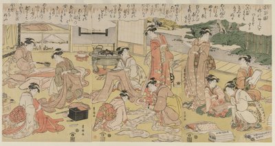 Kvinder laver tøj af Utagawa Toyokuni