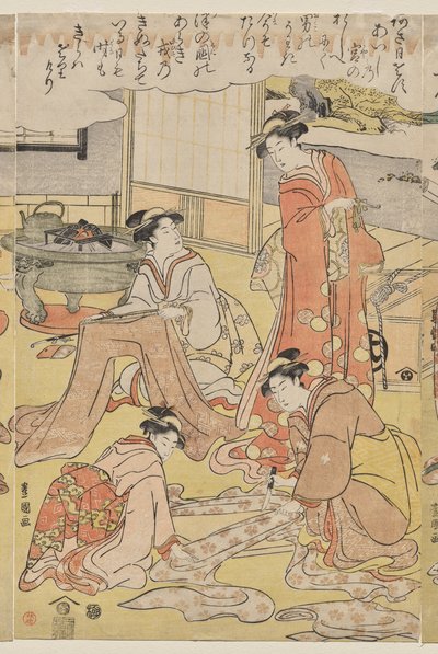 Kvinder laver tøj af Utagawa Toyokuni