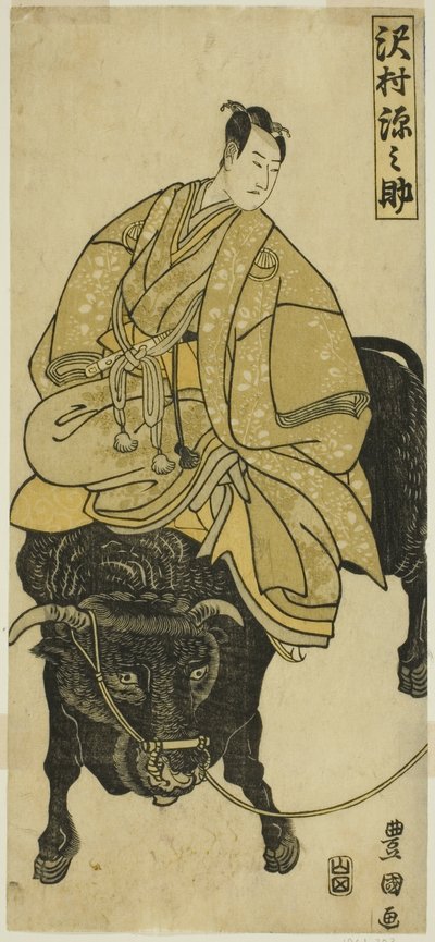 Skuespilleren Sawamura Gennosuke rider på en okse som Sugawara no Michizane af Utagawa Toyokuni I