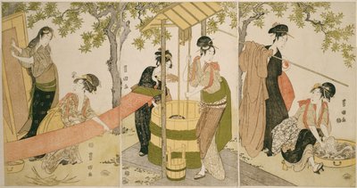 Tøjvask ved brøndkantstenen (Idobata no sentaku to araihari) af Utagawa Toyokuni I