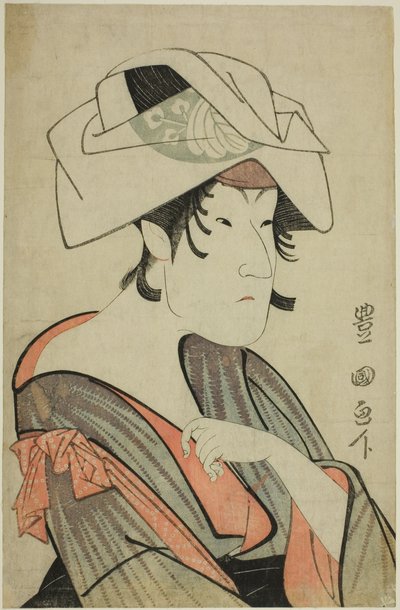 Nakayama Tomisaburo. Klædt ud som en kvinde med et håndklæde på hovedet af Utagawa Toyokuni I