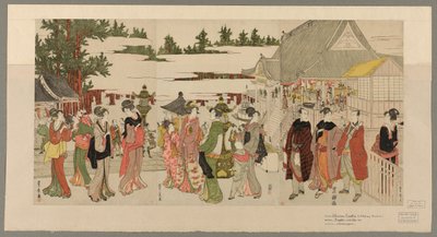 Nytårspilgrimsrejse til Myohoji-templet i Horinouchi (Horinouchi Myohoji eho mairi no zu) af Utagawa Toyokuni I