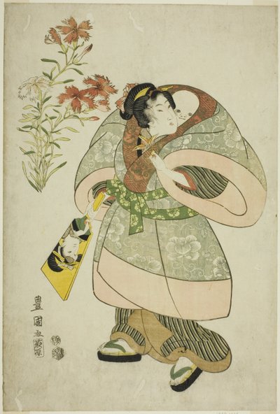 Pinks: sygeplejerske og baby, fra en unavngiven serie af skønheder og blomster af Utagawa Toyokuni I