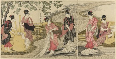 Vaskeklud i en strøm af Utagawa Toyokuni I