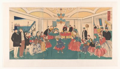 Udlændinge har det sjovt ved en banket Ikokujin shuen yuraku no zu (titel på objekt) af Utagawa Yoshikazu
