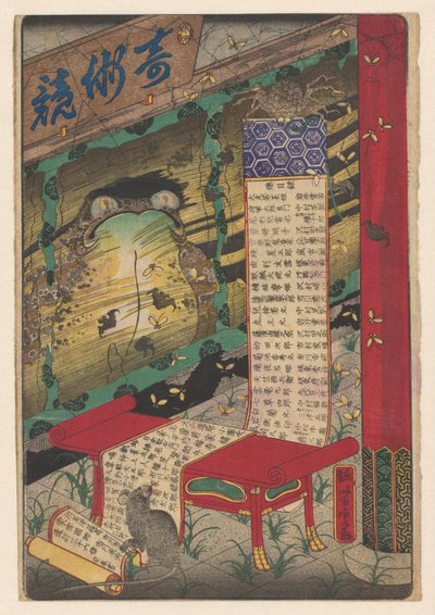 Makimono rullede ud over et bord af Utagawa Yoshikazu