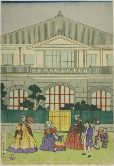 Streetcar tilbage f F line ch købmand t ved po RT af Yokohama af Utagawa Yoshikazu