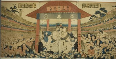 Procession af brydere til en fundraising-kamp (Kanjin ozumo dohyo-iri no zu) af Utagawa Yoshimune