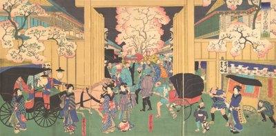 Kirsebær om natten i New Shimabara, 1800-tallet. af Utagawa Yoshitora