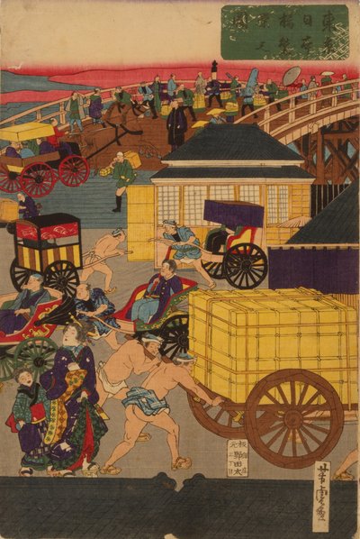 F ぉ Sælger nyt g Nihonbashi sæt c Jordtemperatur f og ophold. Toi Nihonbashi version Engelsk figur T teori ptykon af Utagawa Yoshitora