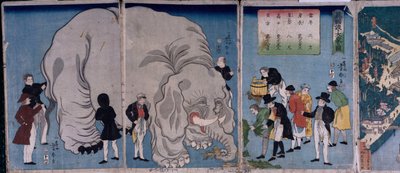 Udlændinge med en elefant (farvet træbloktryk) af Utagawa Yoshitora
