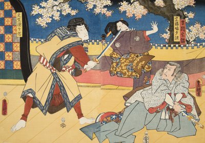 Scene fra Genji monogatari (Genji-fortællingen) af Murasaki Shibuku (f. 978) ca. 1860 (farve-træsnit) af Utagawa and Toyokuni Kuniyoshi