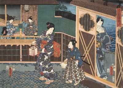 Scene fra Genji monogatari (Fortælling om Genji) af Murasaki Shibuku (f. 978) ca. 1860 (træblok i farver) af Utagawa and Toyokuni Kuniyoshi