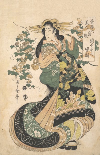 En Courtesane med Morgen-Glories i Baggrunden. af Utamaro II