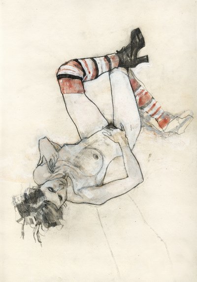 Sensuel figur med stribede sokker af Ute Rathmann