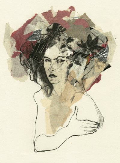 Collage af en tankefuld kvinde af Ute Rathmann
