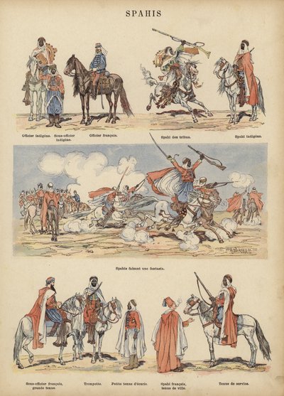 Spahis, kolonisoldater fra den franske hær (farve litho) af Victor Armand Poirson