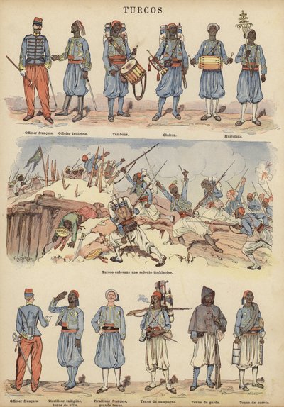 Turcos, kolonisoldater fra den franske hær (farve litho) af Victor Armand Poirson