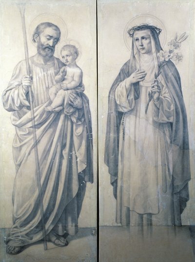 Forberedende tegning af St. Catherine af Siena og St. Christopher af V. de Matteis
