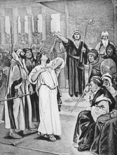 Athalja hører Joashs proklamation, 837 f.Kr (litografi) af Vaclav (1851 1901) (after) Brozik