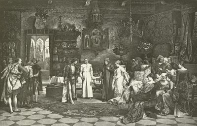 Petrarch og Laura introduceret af kejseren i Avignon (dybtryk) af Vaclav Brozik
