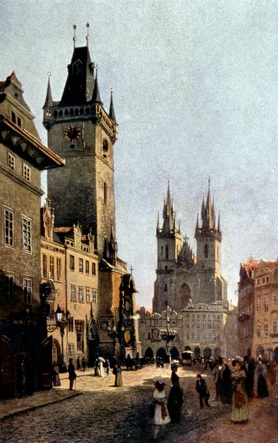 Starometsky-pladsen og rådhuset i Prag, ca. 1900 (tryk) af Vaclav Jansa