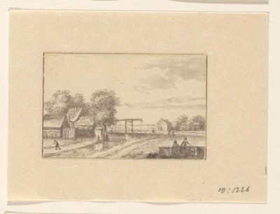 Landskab med huse og vindebro af Valentijn (possibly)