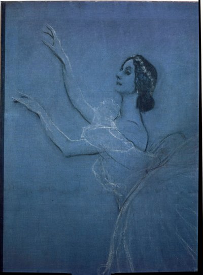 Ballerinaen Anna Pavlova (1882-1931) i balletten "Sylphides" af Frederic Chopin (1810-1849) (detalje). Værk af Valentin Alexandrovich Serov (1865-1911), tempera og kridt på lærred af Valentin Aleksandrovich Serov