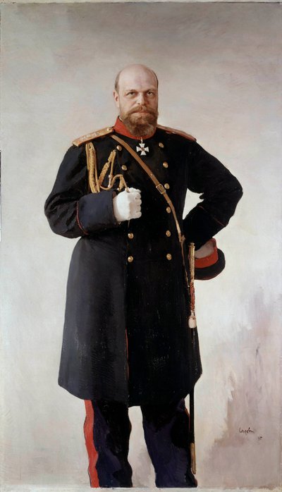 Portræt i fod af Alexander III (1845-1895), Ruslands kejser Maleri af Valentin Serov (1865-1911) 1895 St. Petersborg. Chateau De Peterhof - Portræt i fuld længde af Alexander III (1845-1895), Ruslands kejser. Maleri af Valentin Serov (1865-1911) af Valentin Aleksandrovich Serov