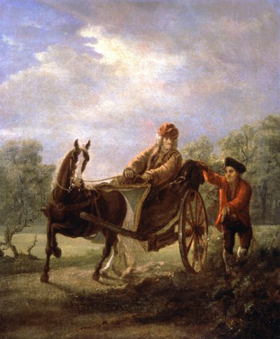Voltaire i en vogn, ca. 1770-1775 (maleri) af Valentin Aleksandrovich Serov