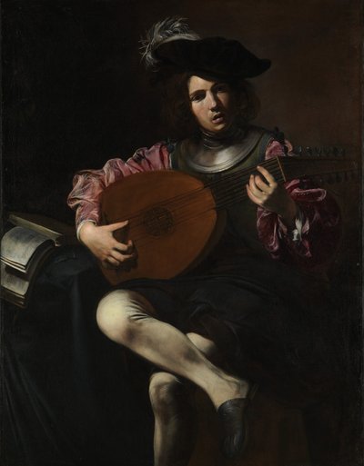 Lutespiller, ca. 1625-26 (olie på lærred) af Valentin de Boulogne
