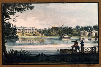 ""Cameron Gallery at the Catherine Palace in Tsarskoye Selo"" af Valerian Platonovich Langer (1799-1870), Litografi, akvarel, ca. 1820, Statens Friluftsmuseum Tsarskoye Selo, Skt. Petersborg af Valerian Platonovich Langer
