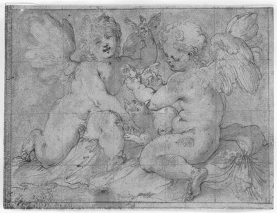 To putti leger med en kat og to fugle af Valerio Castello
