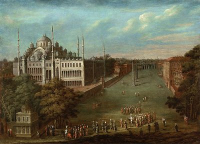 Storvesirens procession på Hippodrome-pladsen med Sultan Ahmed-moskeen, 1737 af Vanmour