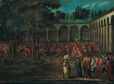 Ambassadørdelegationen passerer gennem den anden gårdhave til Topkapı-paladset, 1720