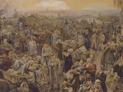 Tilbagetrækningen af russiske tropper fra Moskva i 1812, 1907 af Vasili Petrovich Lebedev